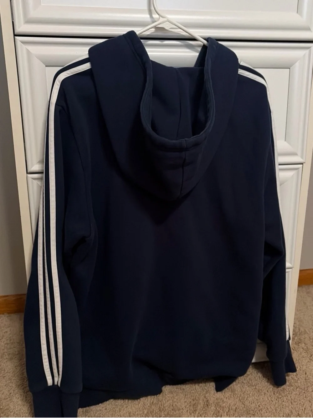 Adidas Navy Blue Full-Zip Hoodie with White Stripes